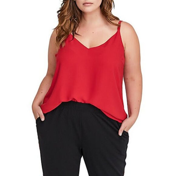 Red Flowy Double-Layer Camisole NWT Plus Size 16 Adjustable V-Neck Tank Chili - Picture 1 of 6